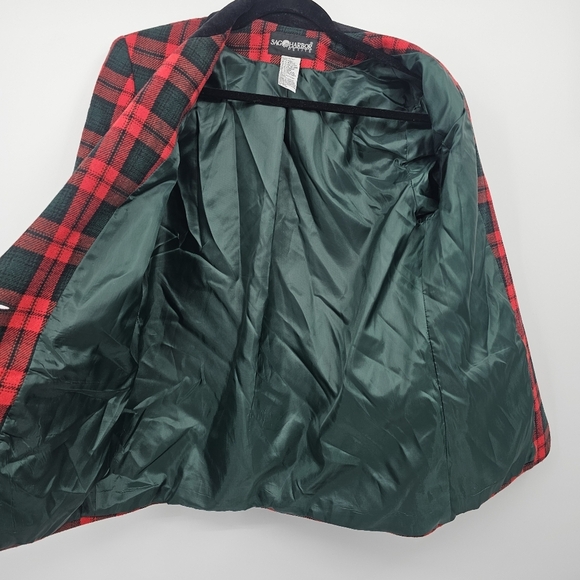 Sag Harbor Petite Red Plaid Wool Blend Blazer Velvet Collar Size 8 - Picture 6 of 6